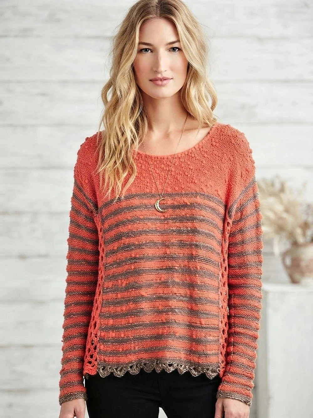 Free People French Creek Sweater in Coral Taup 100% Cotton XS Oversized